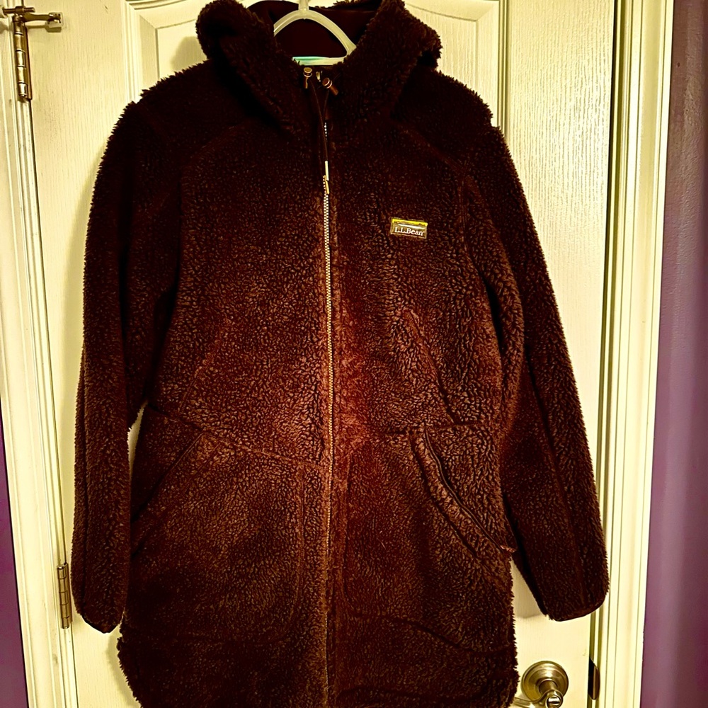 L.L. Bean Women's Dark Brown Hooded Fleece Coat